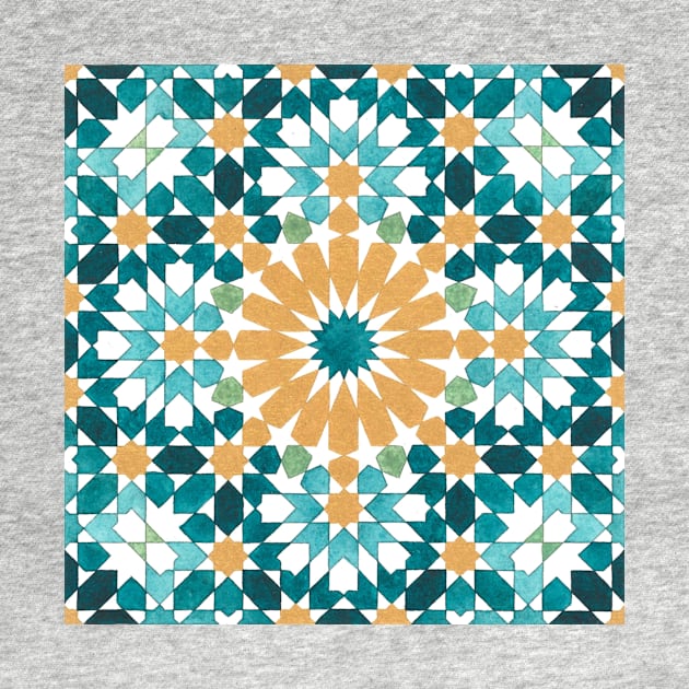 Moroccan Zellige artwork in Green and Gold by LieveOudejans